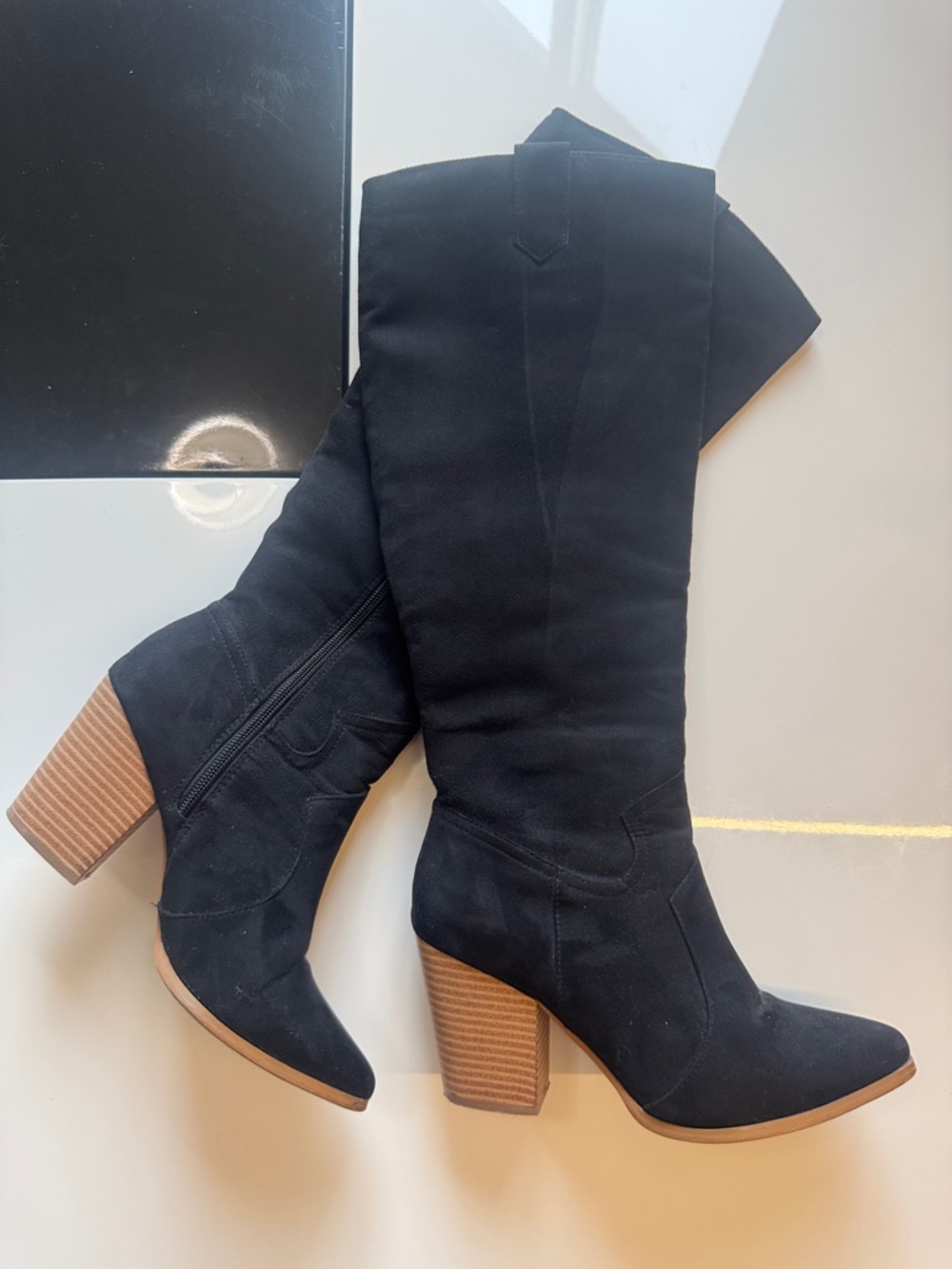Just Fab Black Mid-Calf Block Heel Boots - Women